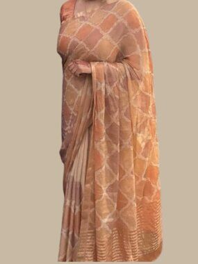 Retro Rangkaat Inspo neutral orange purple silk blend saree indian wedding desi